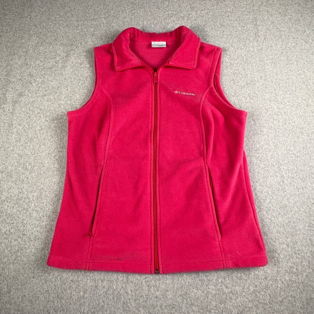 Columbia Fleece Vest Womens M Pink Full Zip Outdoor Hiking Gorpcore Layer